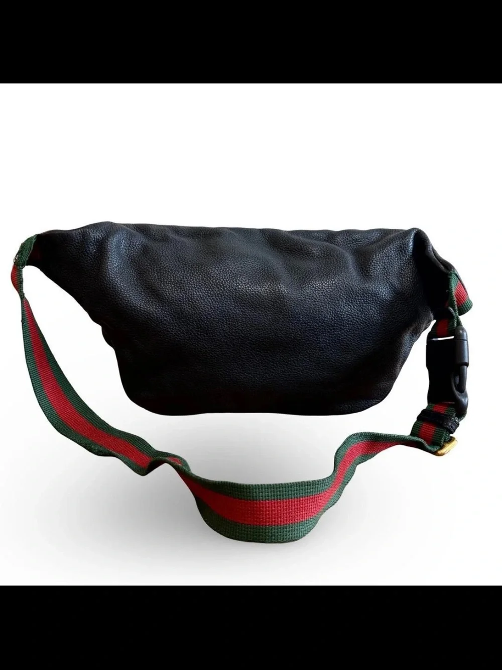 GUCCI Black Leather Logo Web Stripe Belt Bag